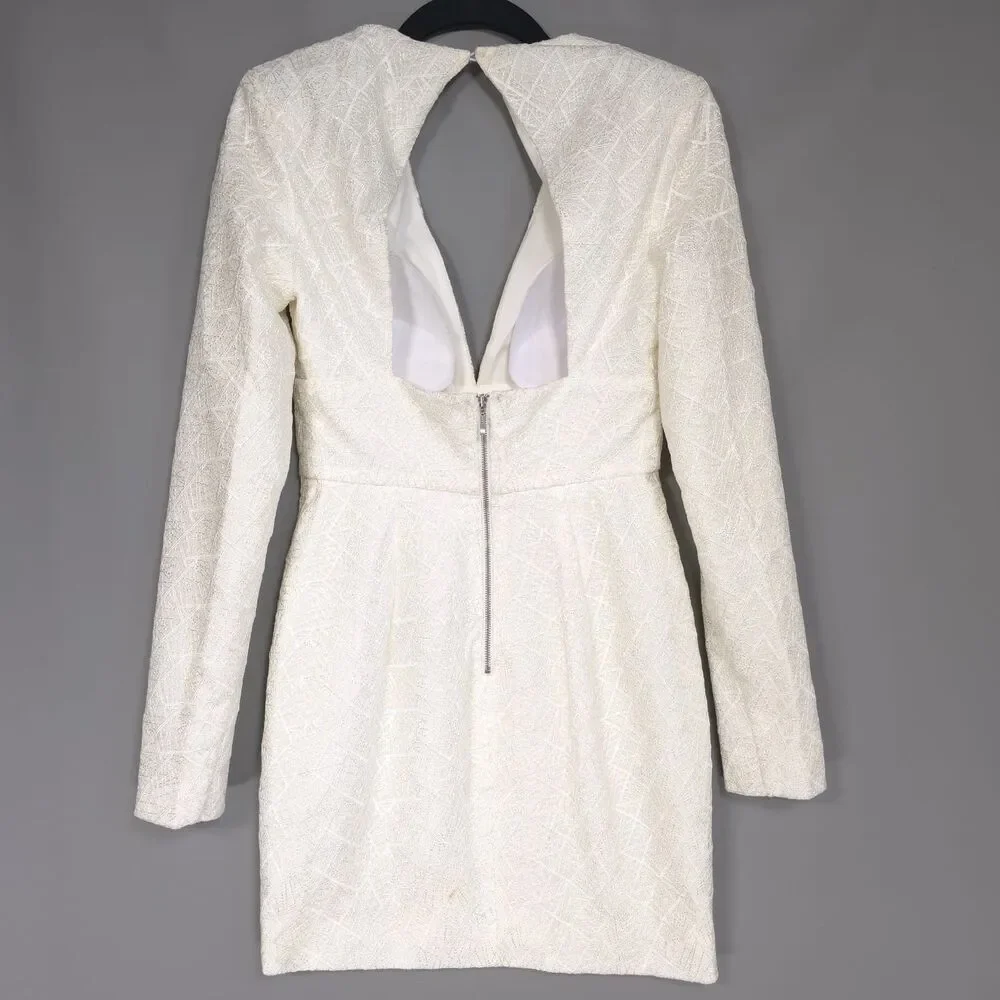 MISHA COLLECTION Size US‎ 2 Natasha Mini Dress Milk Long Sleeve Open Back Sexy - Picture 8 of 15